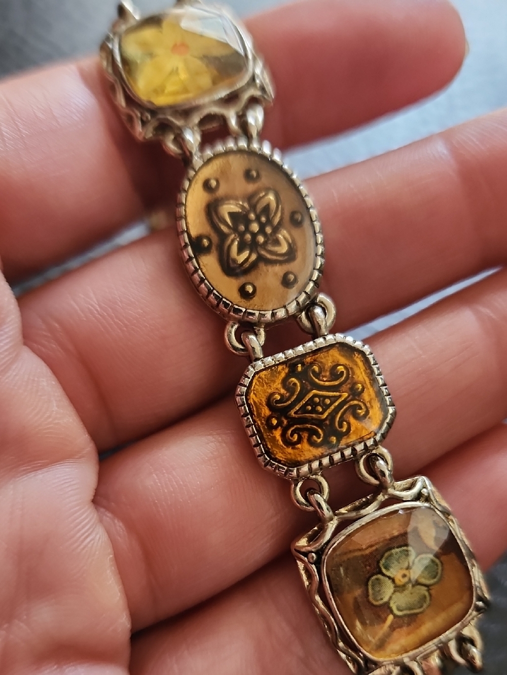 Liz Claiborne Gold-Tone Amber Floral Link Bracelet - Women Jewelry